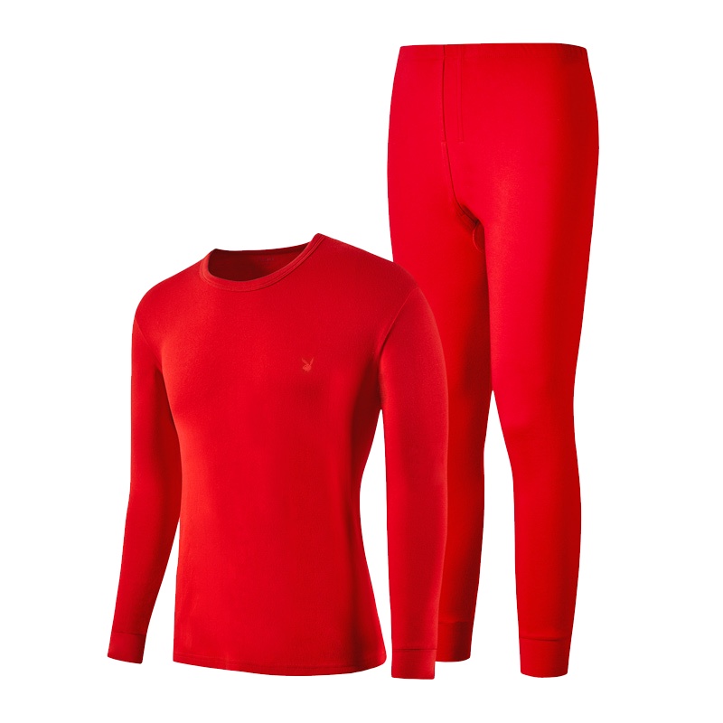 花花公子本命年大红情侣保暖内衣男纯棉秋衣秋裤男士基础薄款全棉内衣套装秋冬礼盒装7121/7203