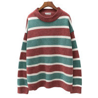 孜索2019秋冬新款撞色条纹毛衣女套头宽松慵懒风学生打底针织衫潮