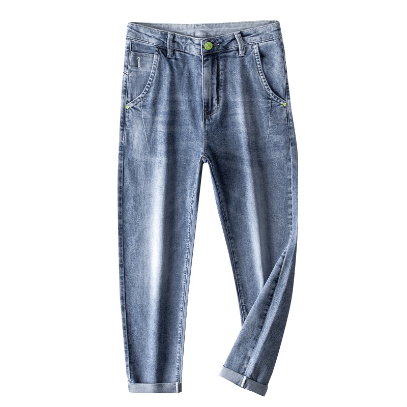 [棉99%]Jussara Lee2021春秋款弹力牛仔裤男修身直筒休闲韩版潮流男士牛仔裤休闲百搭男裤子