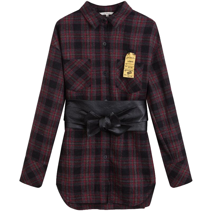 拉夏贝尔 拉贝缇冬季格子衬衫女新款韩版宽松百搭小清新上衣女60006019