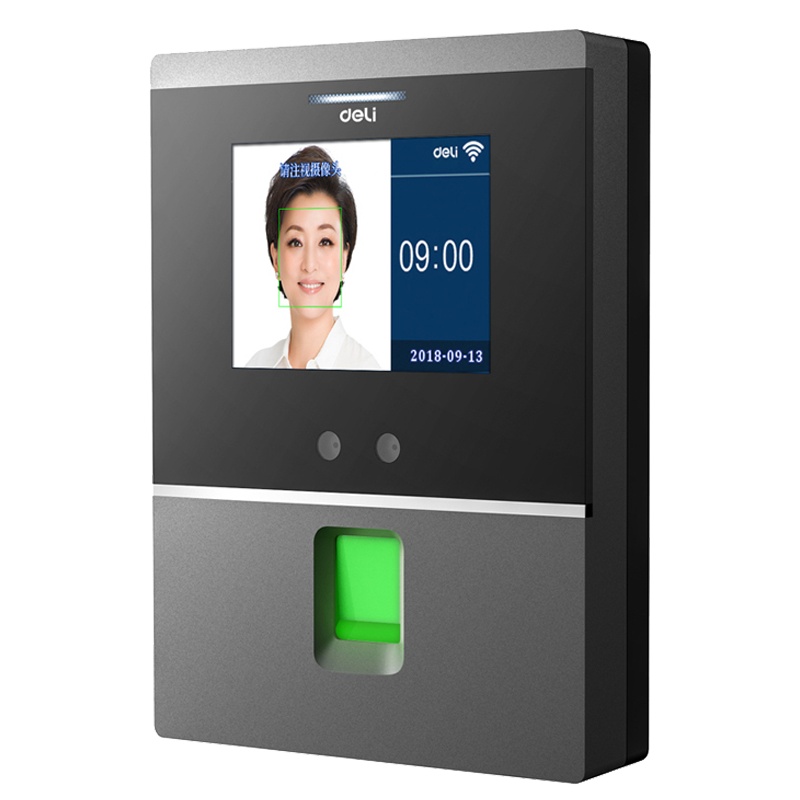 得力(deli)D3人脸指纹识别式彩色屏混合考勤机(银灰) wift云考勤 签到机 打卡机 人脸指纹云考勤机