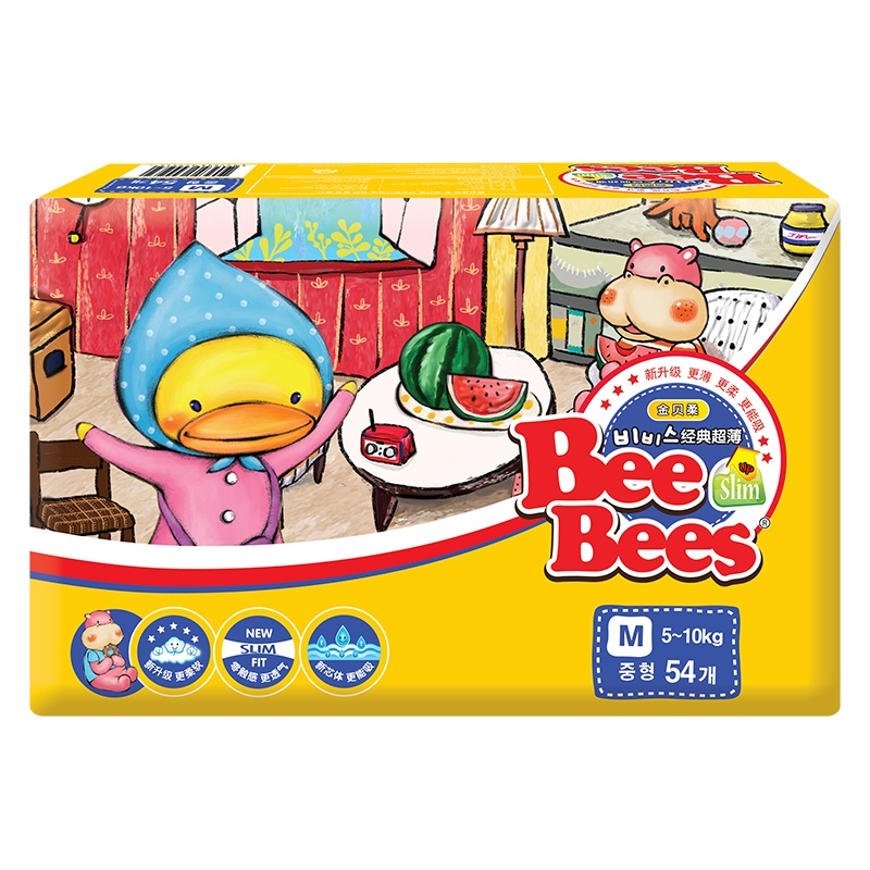 [韩国金贝柔纸尿裤]BeeBees经典超薄透气婴儿宝宝干爽尿不湿M码