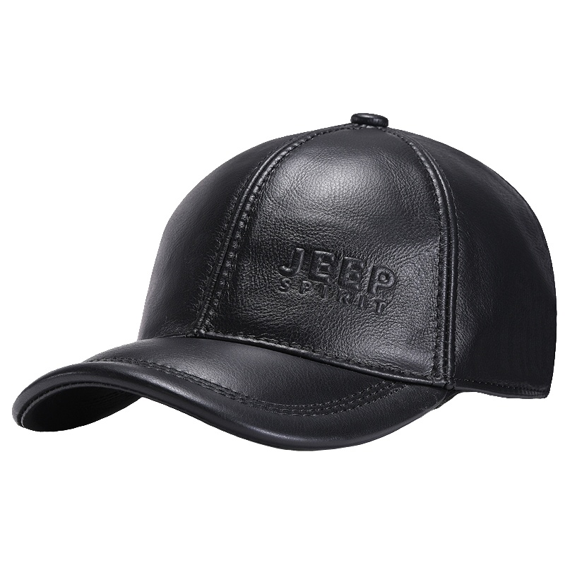 Jeep吉普棒球帽真皮帽子男士冬季保暖爸爸中老年人头层牛皮鸭舌帽
