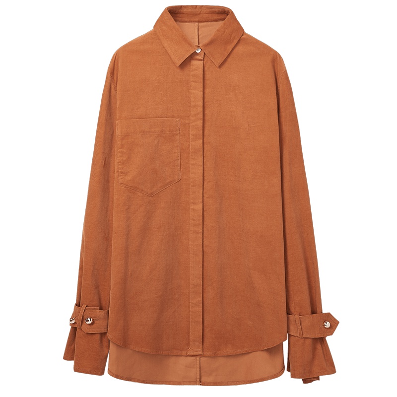 2019爱居兔秋季女装 前短后长设计长袖休闲衬衫