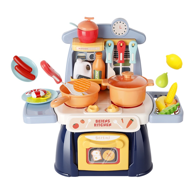 贝恩施儿童厨房玩具过家家套装仿真厨具做饭煮饭男女孩宝宝 迷你小厨房(蓝色)135