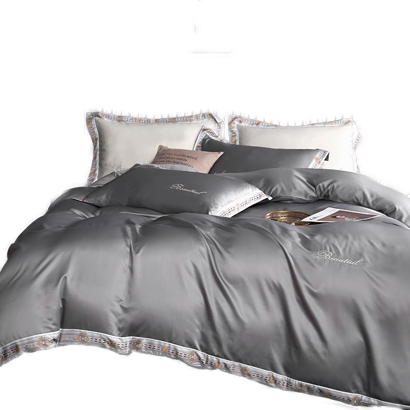 唛乐斯Mallas水洗真丝宽边数码拼接刺绣轻奢时尚单双人四件套