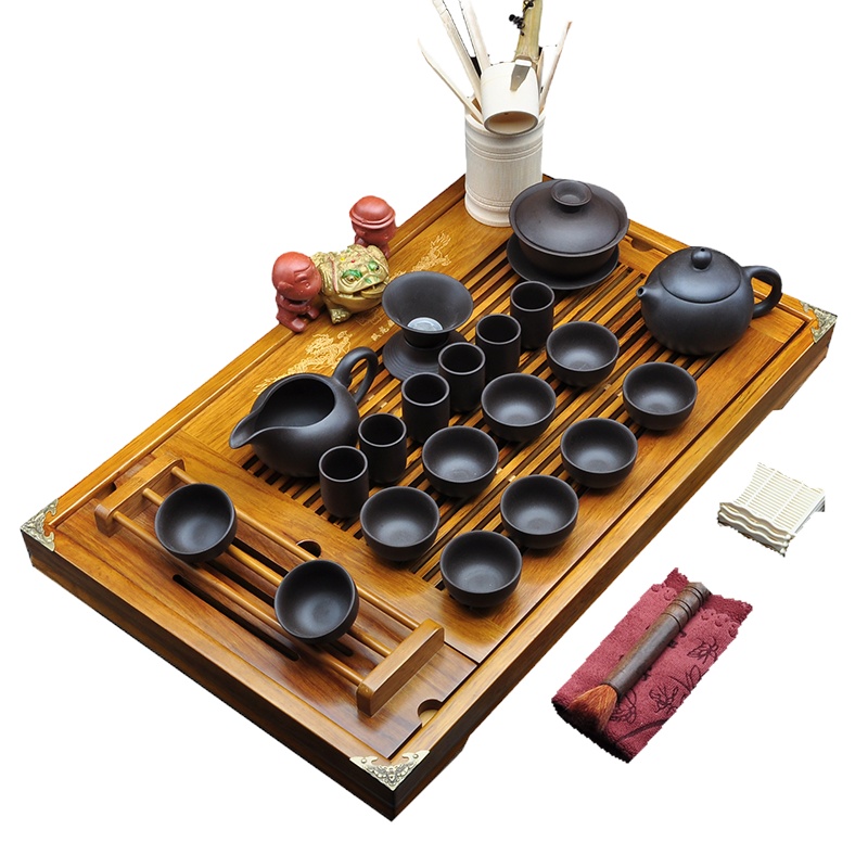 唐宏坊 双龙戏珠茶具套装 整套茶具 实木茶盘 茶具 紫砂 整套功夫茶具套装