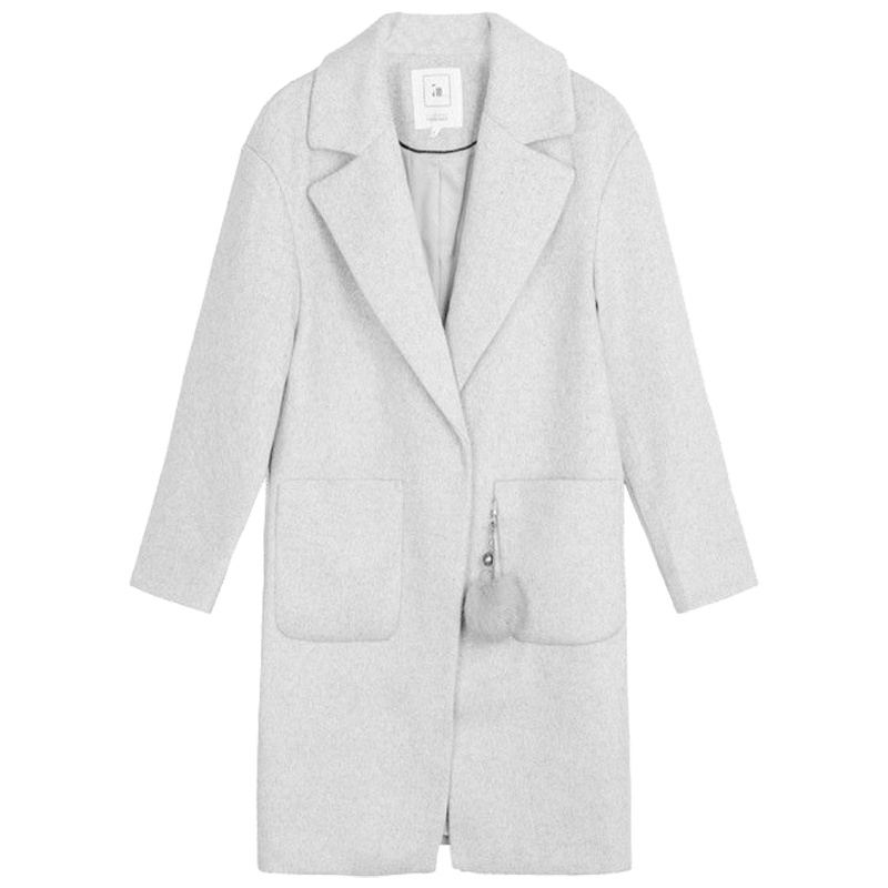 7.MODIFIER秋冬女宽松直筒口袋中长款纯色毛呢大衣70008833