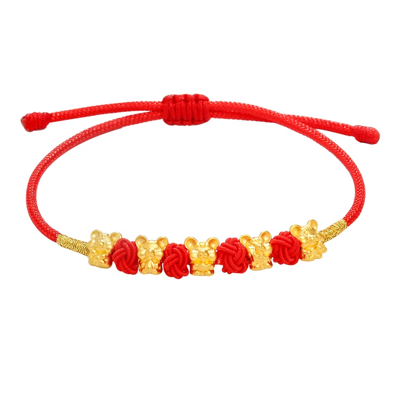 印象眸足金生肖鼠手串 黄金五子登科萌鼠手链 附送证书