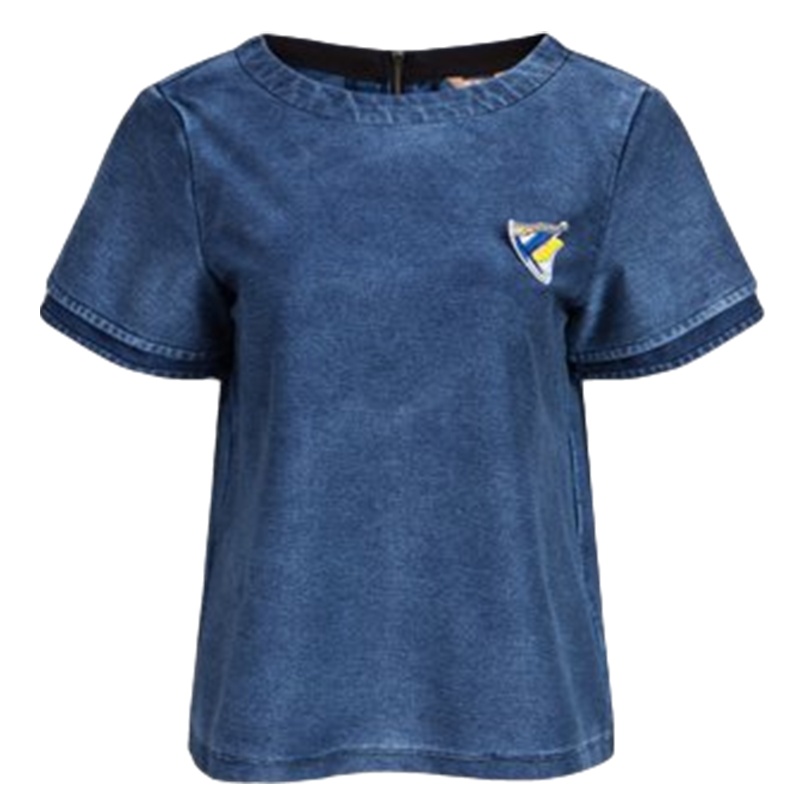 【福利款】拉夏贝尔圆领短袖牛仔T恤