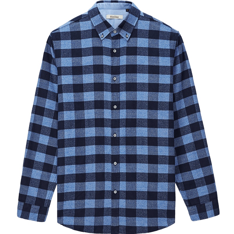 海一家2019秋季撞色格纹青春流行日常休闲长袖衬衫男