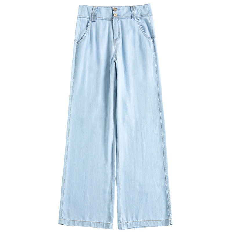 恒源祥阔腿裤女高腰拖地春夏醋酸垂坠薄款长裤纽扣休闲西裤