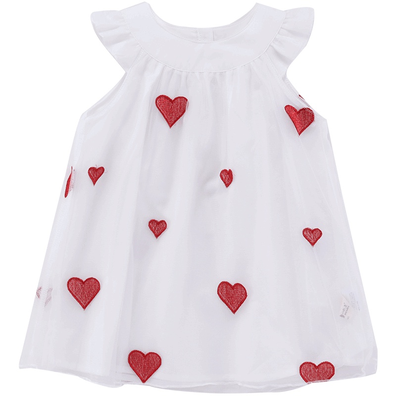 小红豆童装商场同款女童连衣裙夏装新款A类女宝荷叶袖爱心网纱裙