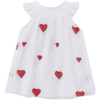 小红豆童装商场同款女童连衣裙夏装新款A类女宝荷叶袖爱心网纱裙