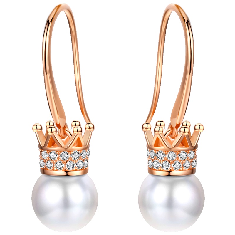 佰色传情(BRIR)纯银珍珠耳环女法式轻奢耳饰气质简约耳钉皇冠银耳坠