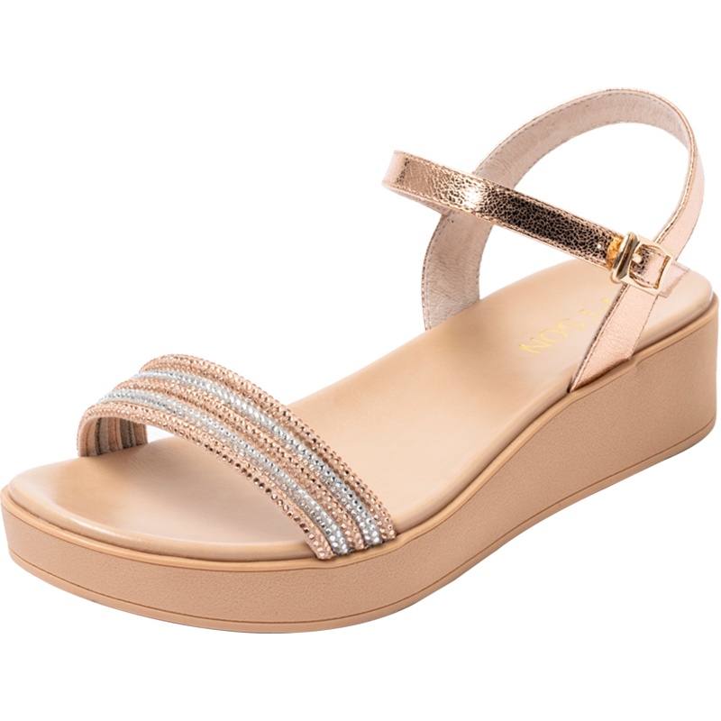 百田森夏季新款凉鞋女水钻带凉鞋厚底增高一字带仙女风凉鞋