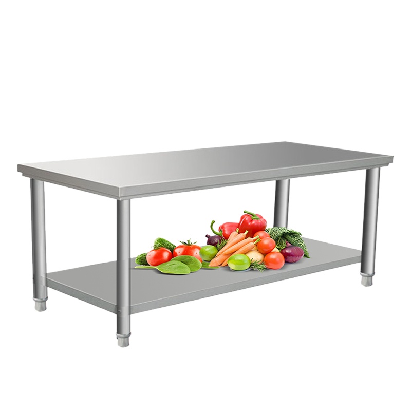 乐创(lecon)不锈钢操作台平板工作台 工程款 打荷台饭店厨房 双层平板工作台(201不锈钢)1.8*0.8*0.8米