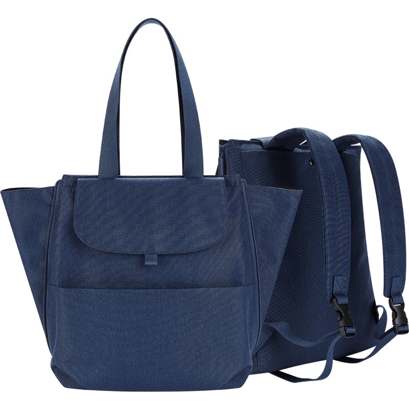 稚行 多功能背包大容量百搭两用妈咪双肩包简约斜挎女包-蓝色