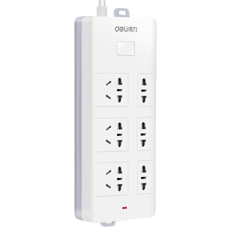 得力18255安全插座2米带线电插板6孔接线板排插拖线板电源插线板办公文具家用