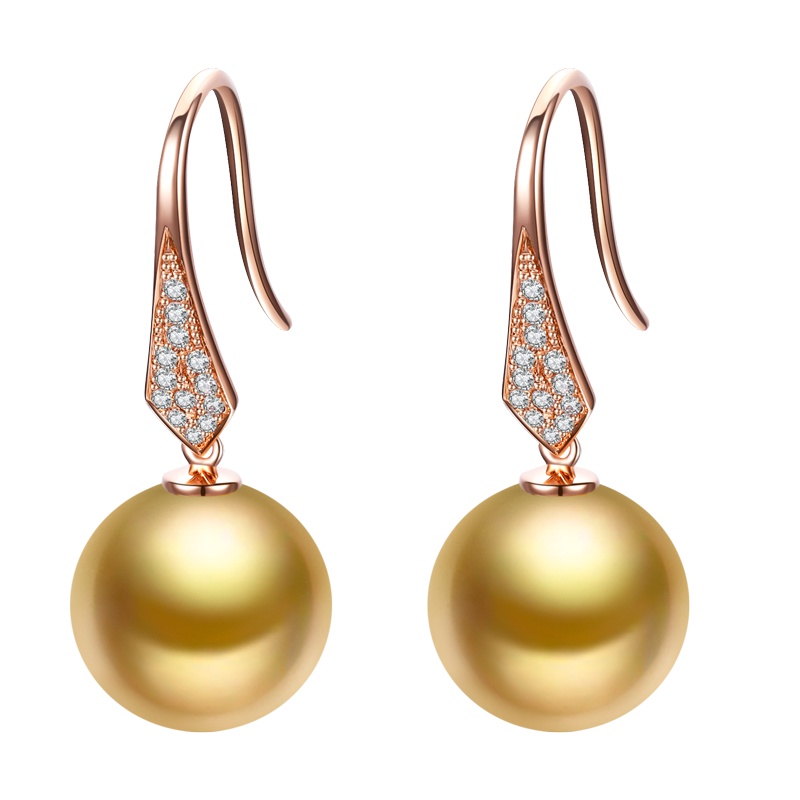 brir 佰色传情 10-11mm正圆南洋金珠耳钉18K金钻石轻奢时尚海水珍珠耳饰耳环