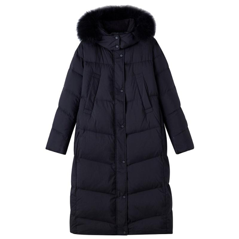 【专柜同款】拉夏贝尔冬装女韩版直筒连帽大毛领中长款保暖羽绒服派克服10017741