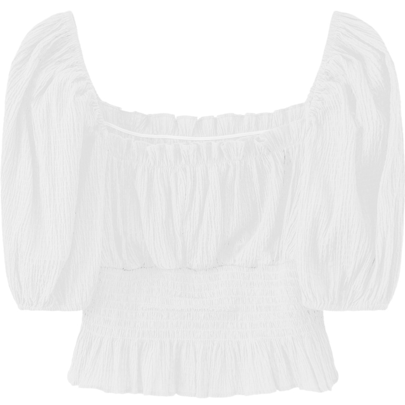 OtherMix泡泡袖雪纺衫女2021年夏季新款法式收腰褶皱短袖少女上衣