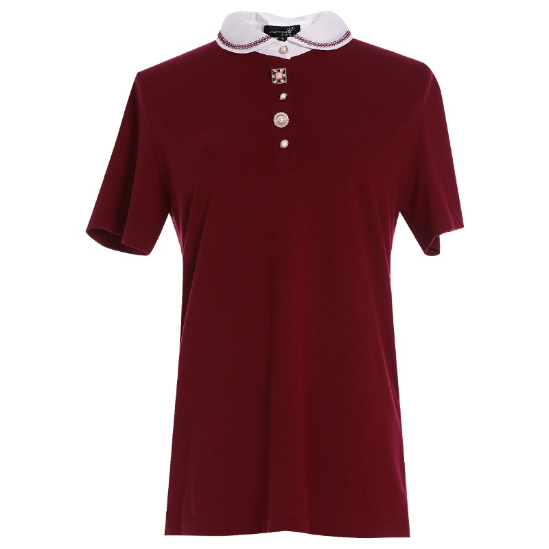 欧昵雪夏季减龄设计感polo领显瘦短袖T恤女休闲打底上衣