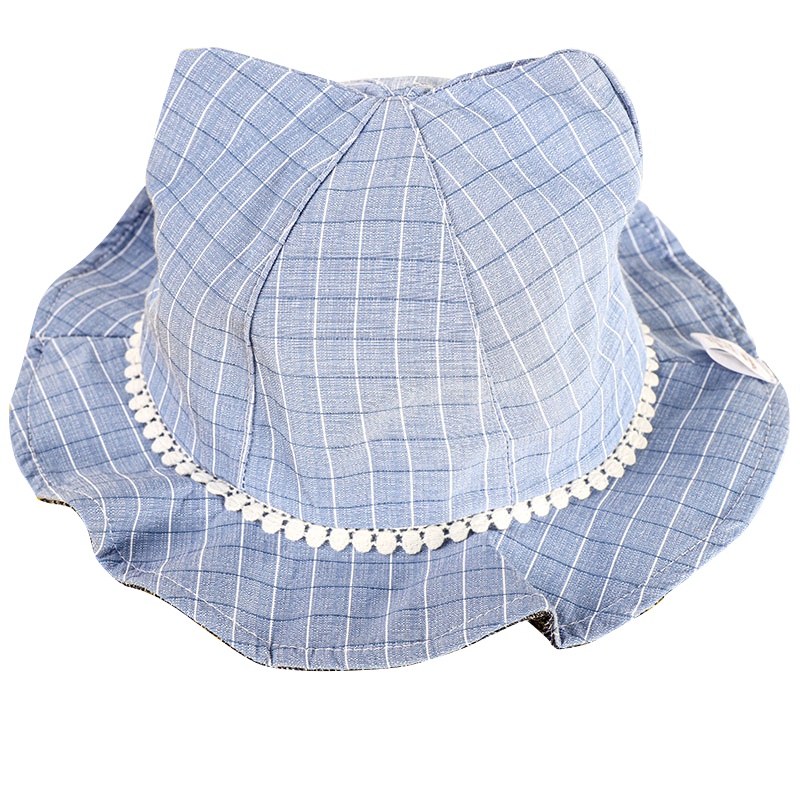 巴布豆宝宝遮阳帽大檐帽男女童夏季可爱猫耳朵花边儿童遮阳帽防晒太阳帽子12-18个月