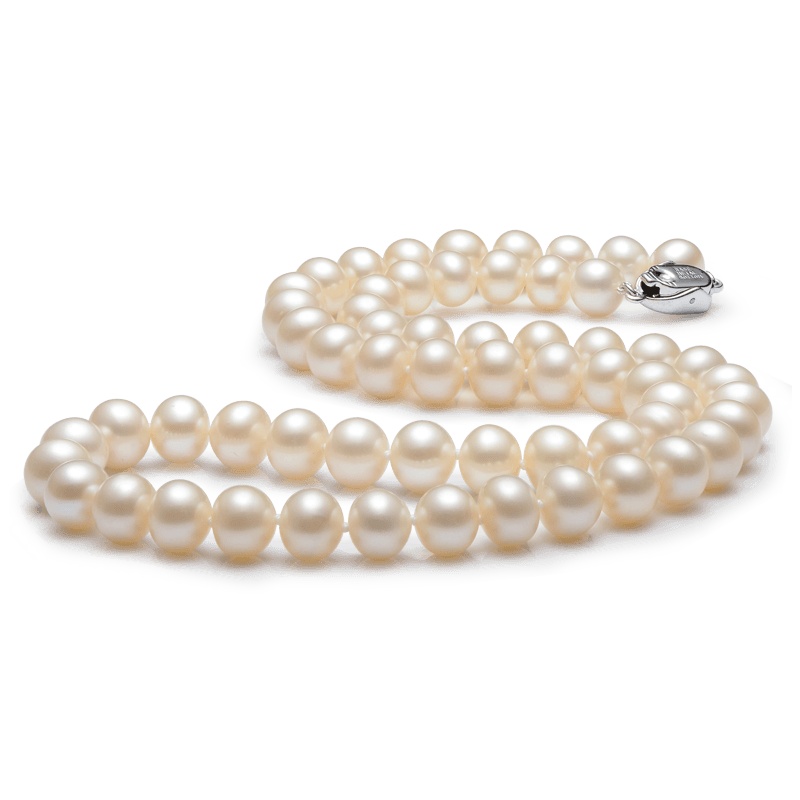 京润珍珠 聚芳华 白色淡水珍珠项链近圆形8-9mm43/46cm 正品 珠宝宠自己送妈妈