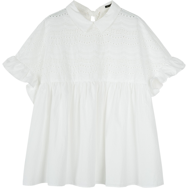 Semir森马短袖衬衫女2019夏季新款宽松娃娃衫显瘦白色衬衣甜美少女清新