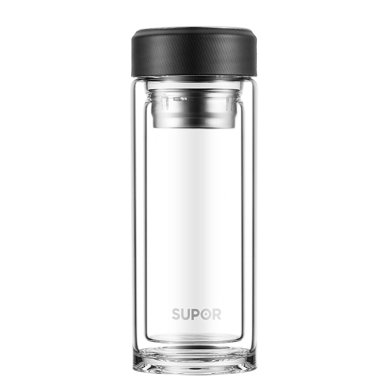 苏泊尔(SUPOR)耐热玻璃杯KC33CV10双层玻璃便携水杯 男女士学生商务办公泡茶杯子不锈钢过滤带盖随手杯健康耐热杯