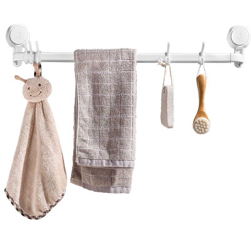 太力 免打孔毛巾架杆浴室置物架厕所卫生间用品浴巾架铝合金吸盘挂架带挂钩两套装
