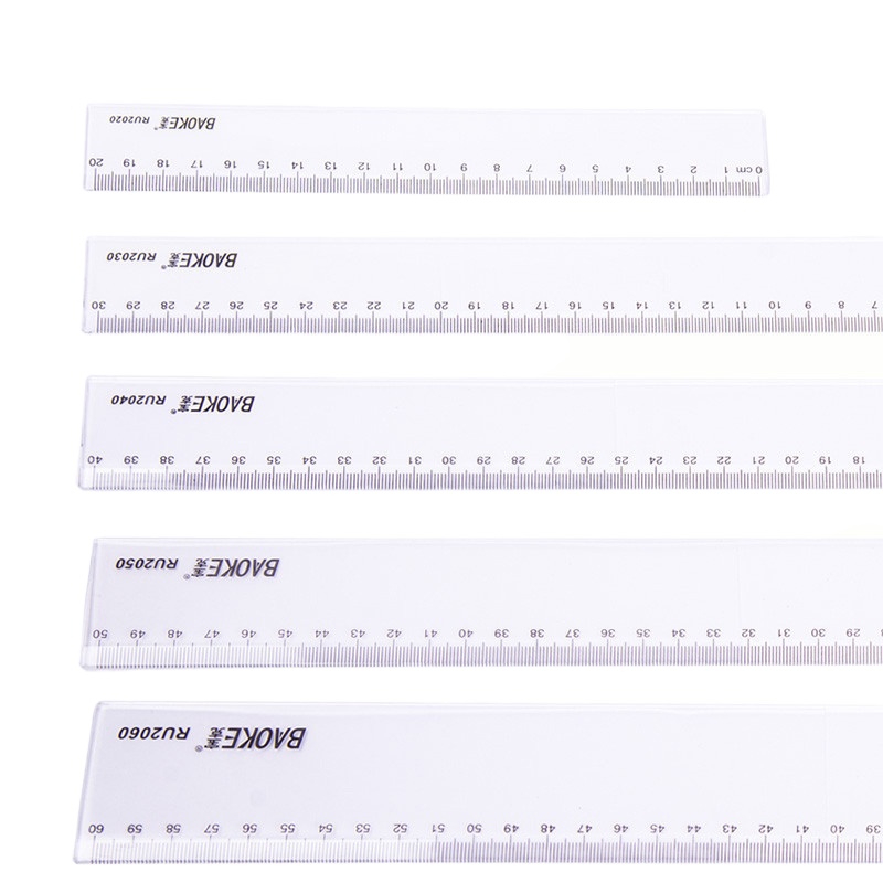 宝克ru2020尺子直尺学习办公文具学生尺20cm透明塑料直尺画图 耐磨塑料尺5把