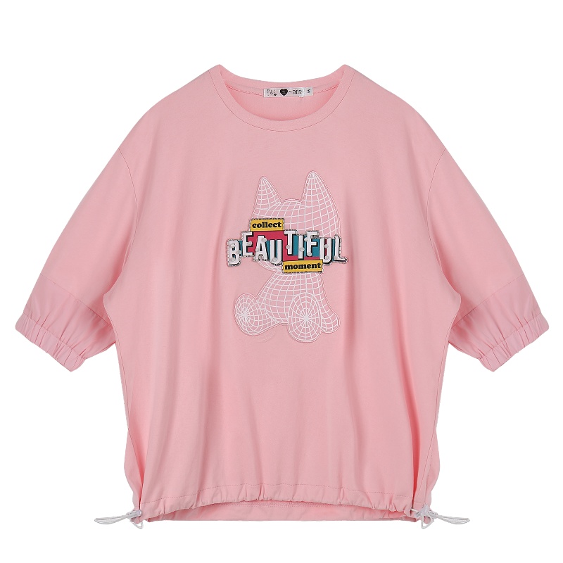 a02商场同款时尚卡通字母印花前短后长T恤女D1U2D0A71KT