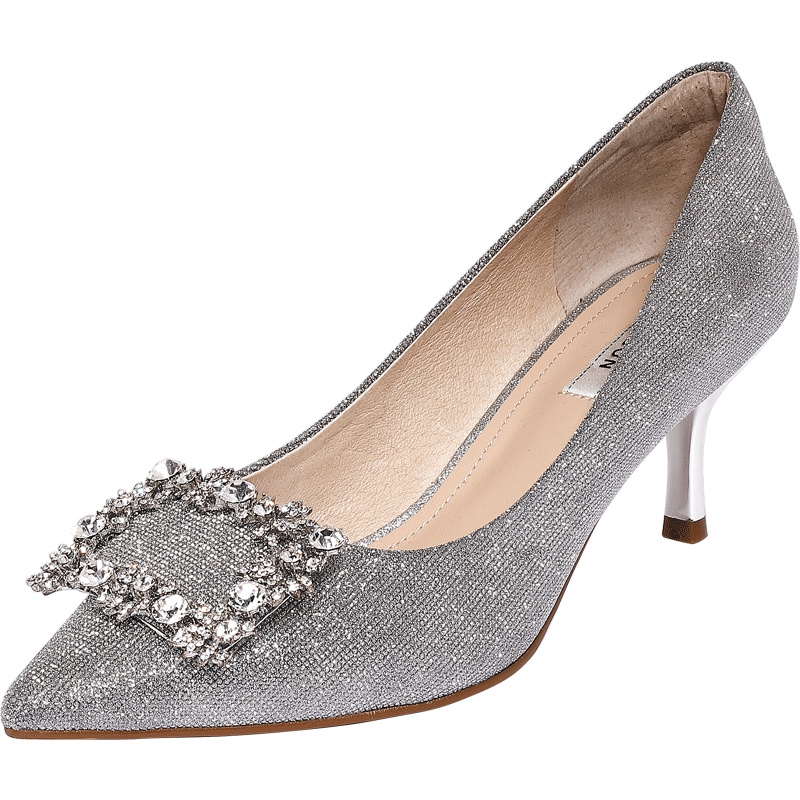 百田森新款尖头细跟单鞋女浅口水钻甜美婚宴正装高跟女鞋