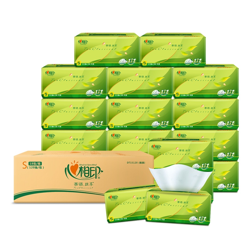 心相印抽纸 茶语丝享系列3层120软抽*18包(整箱销售)新老包装随机发货