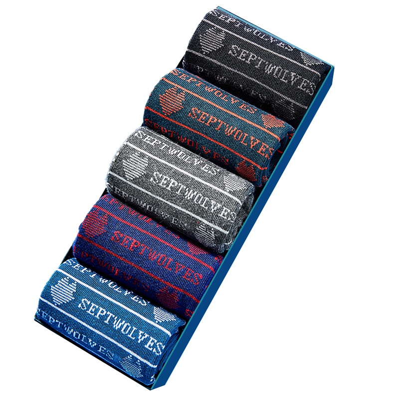 七匹狼 【抑菌】舒适透气提花时尚休闲男士棉袜中筒袜子