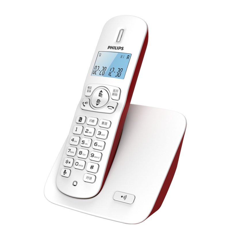 飞利浦(PHILIPS)无绳电话机 无线座机 子母机 办公家用 屏幕白色背光 持久待机 DCTG186 (红色)