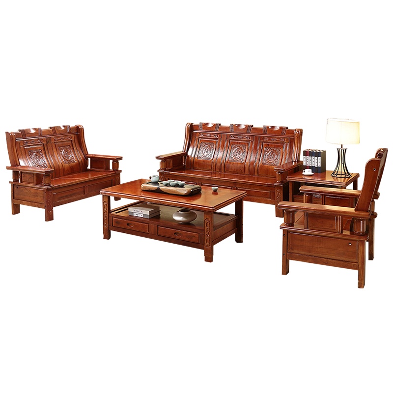 [理政]木质沙发组合 中式冬夏两用 沙发+两个茶几