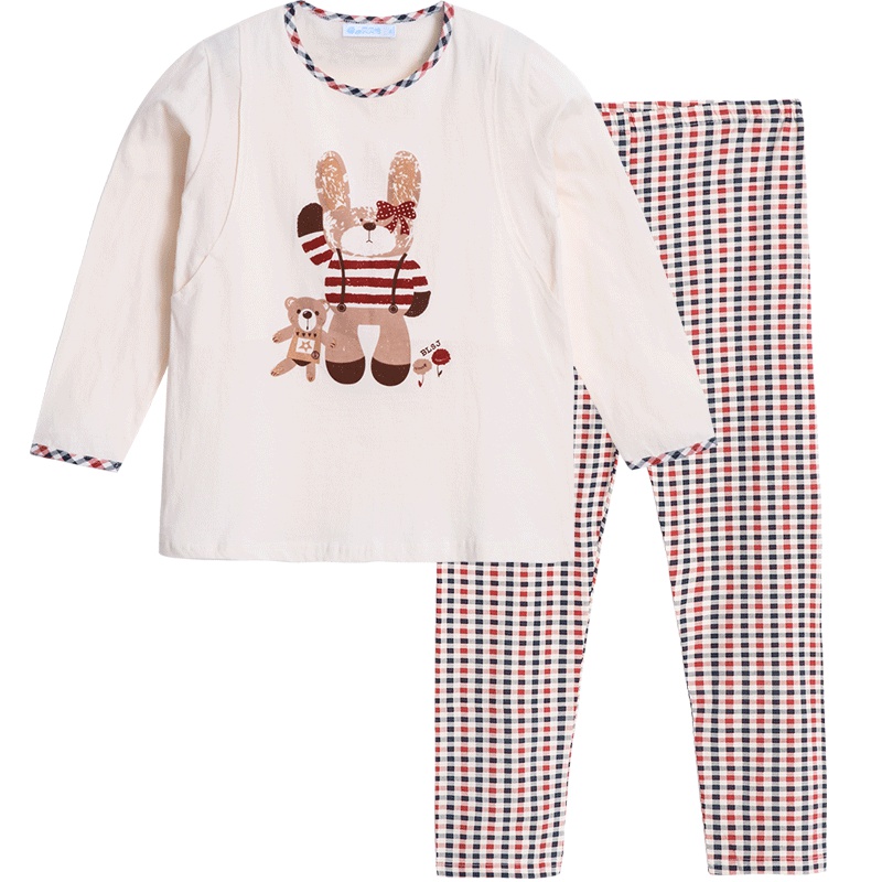 贝贝怡产妇家居服套装春秋装纯棉长袖月子服产后喂奶衣163Y072