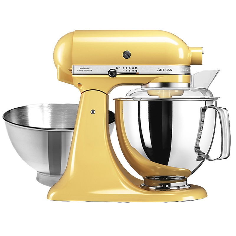 凯膳怡(KitchenAid) 4.8L抬头式厨师机5QT双碗家用小型和面机揉面搅拌机5KSM165PSC蜜糖黄
