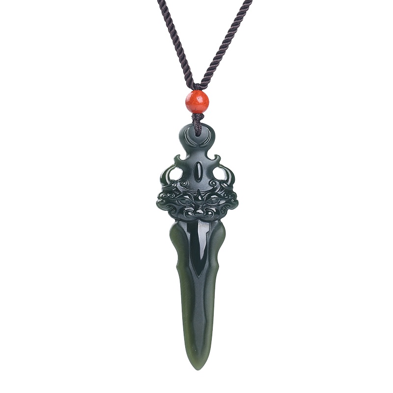 印象眸和田玉吊坠 青玉细料貔貅降魔杵玉石挂件 附送证书