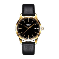 天梭(TISSOT)梦幻系列简约时尚商务金边黑盘黑色皮带石英男表T033.410.36.051.01