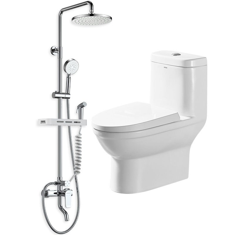 安华卫浴（ANNWA）全铜主体四功能出水淋浴花洒+喷射虹吸式地排马桶 套装套餐