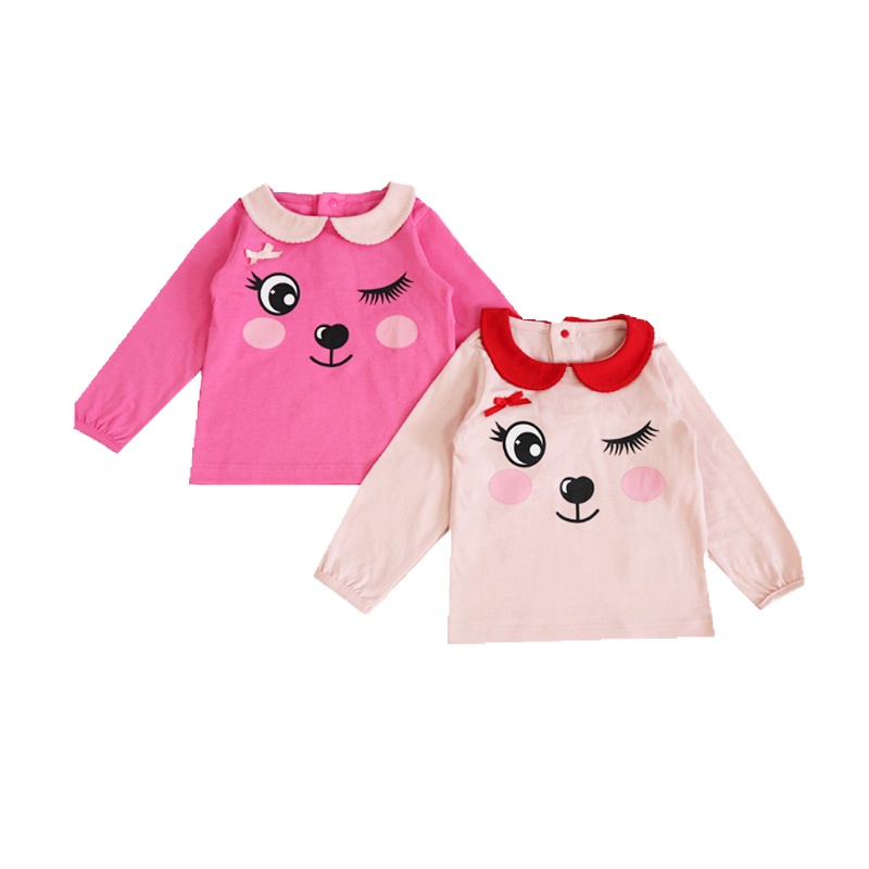 安笛贝乐新款女童打底衫中小童宝宝婴幼童长袖T恤玫红浅粉翻领娃娃衫80-120cm