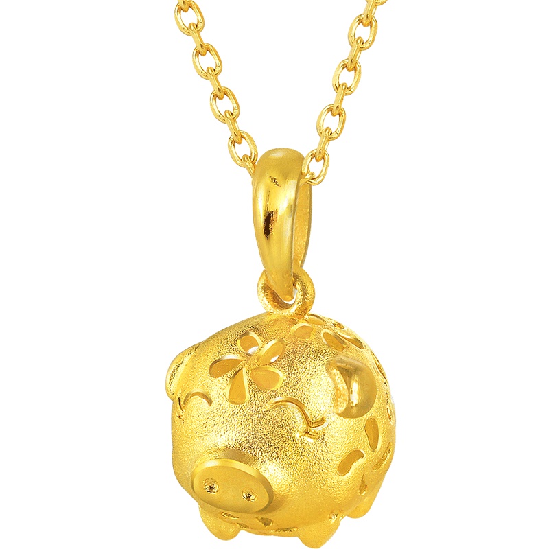 周生生(CHOW SANG SANG)足金黄金吊坠 首饰品小花猪镂空项坠 女 55216P 计价