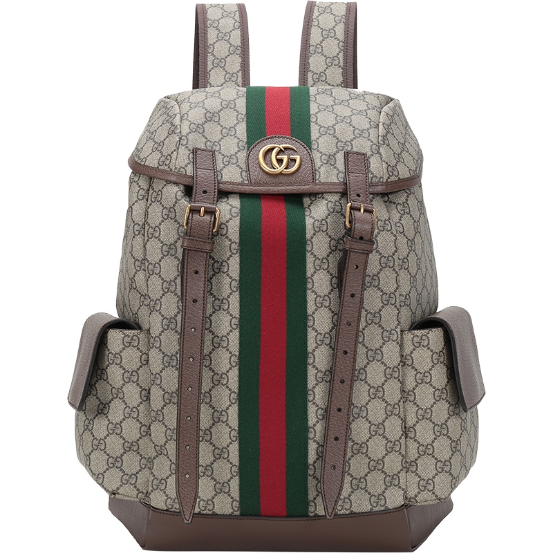 GUCCI 古驰 男士 Ophidia系列红绿条纹双肩包背包米色/乌木色GG图案中号 598140 HUHAT 8564