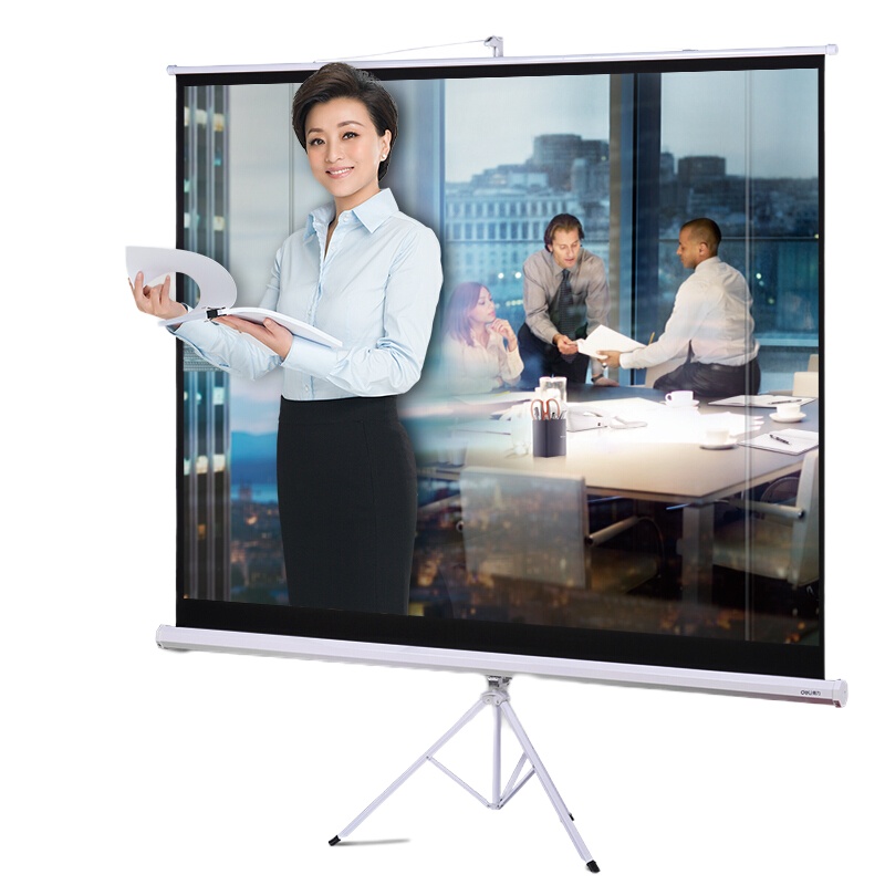 得力 100英寸 4:3支架投影机投影仪幕布投影布 简易家用投影仪幕布50491