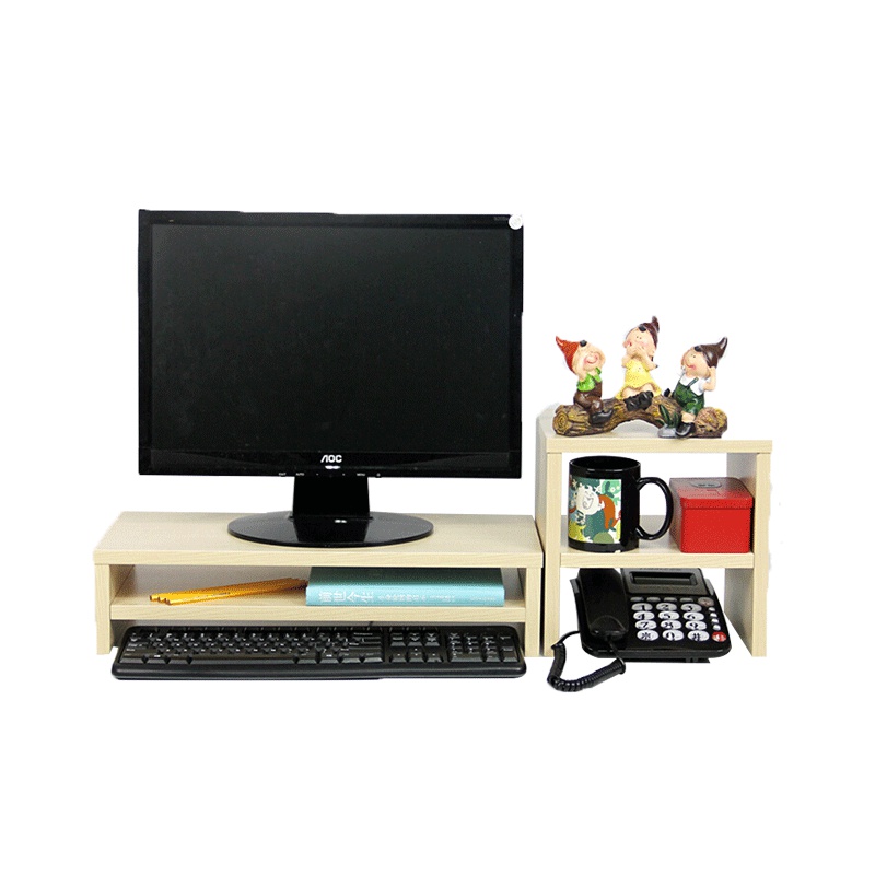 倍方(befon)电脑显示器桌电脑支架 德国枫木双层+置物柜 电脑显示器增高架 置物架 显示器支架 键盘收纳架