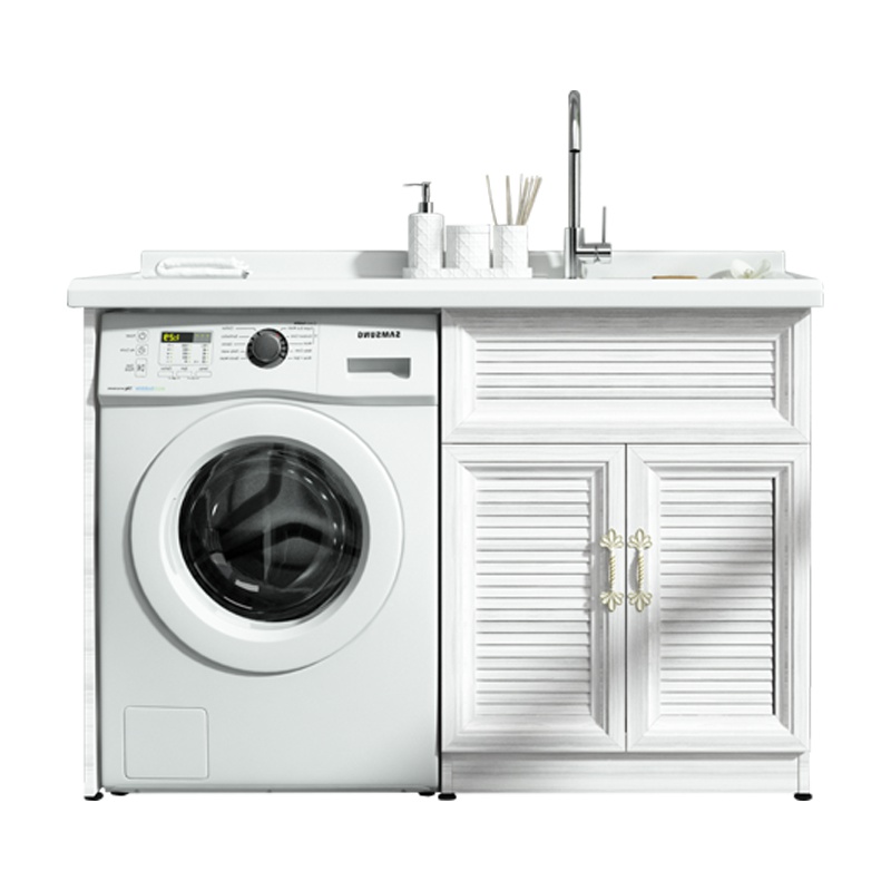 HOROW希箭卫浴洗衣柜阳台组合柜子带搓板台盆池一体靠墙式太空铝洗衣机柜洗衣机伴侣 双色可选[7天内发出]